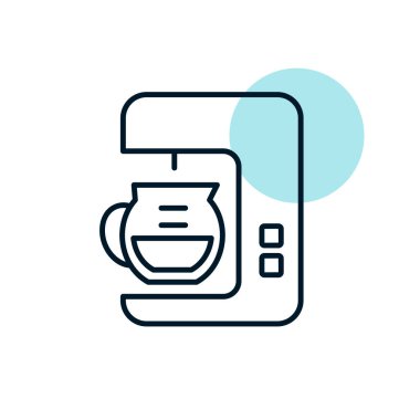 Kahve makinesi taslak ikonu. Çalışma alanı tabelası. Web sitenizin tasarımı için grafik sembolü, logo, uygulama, UI. Vektör illüstrasyonu, EPS10.