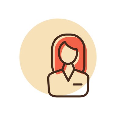Kadın ana hatlarının kullanıcı simgesi. İş tabelası. Web sitenizin tasarımı için grafik sembolü, logo, uygulama, UI. Vektör illüstrasyonu, EPS10.