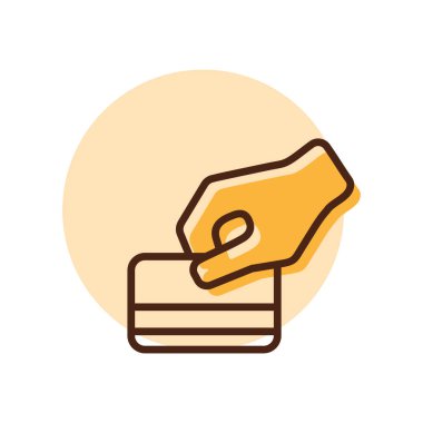 Satın alma simgesi sırasında kredi kartını elle geçirin. İş tabelası. Web sitenizin tasarımı için grafik sembolü, logo, uygulama, UI. Vektör illüstrasyonu, EPS10.