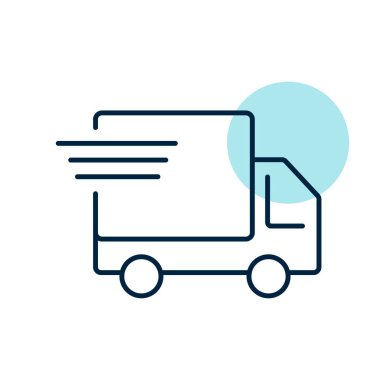 Hızlı nakliye kamyonu vektör düz simgesi. E-ticaret tabelası. Web sitenizin tasarımı için grafik sembolü, logo, uygulama, UI