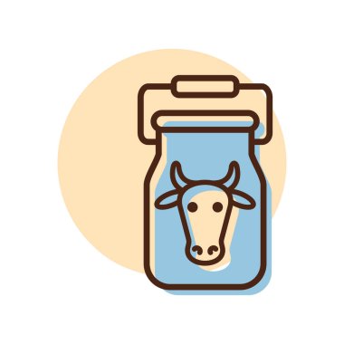 Süt ikonu konteynırı. Çiftlik hayvanı işareti. Web sitenizin tasarımı için grafik sembolü, logo, uygulama, UI. Vektör illüstrasyonu