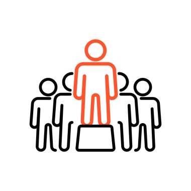 Kalabalık vektör ikonu önünde konuşan kişi. Gösteri, protesto, grev, devrim. Web sitenizin tasarımı için grafik sembolü, logo, uygulama, UI