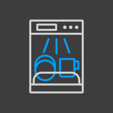 Bulaşık makinesi vektör simgesi. Elektrikli mutfak aletleri. Yemek pişirme web sitesi tasarımı, logo, uygulama, UI için grafik sembolü