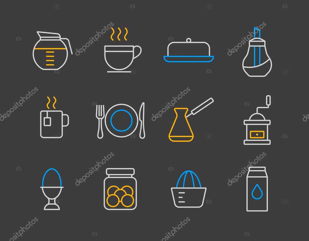 Breakfast Kitchen Vector Icon Set Graph Symbol Cooking Web Site
