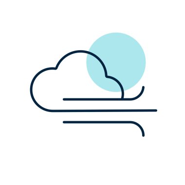 Bulutlu ve rüzgar vektör simgesi. Meteoroloji işareti. Seyahat, turizm ve hava durumu web sitesi ve uygulama tasarımı, logo, uygulama, UI için grafik sembolü