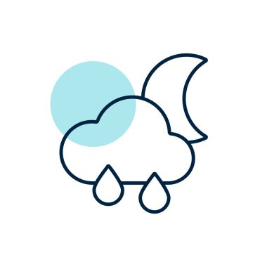 Yağmur damlaları vektör ikonlu yağmur bulutu. Meteoroloji işareti. Seyahat, turizm ve hava durumu web sitesi ve uygulama tasarımı, logo, uygulama, UI için grafik sembolü