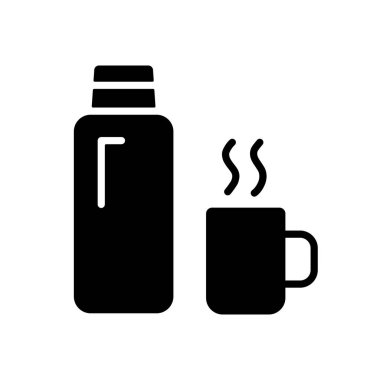 Termos şişe vektör sembolü. Kamp ve yürüyüş işareti. Seyahat ve turizm web sitesi ve uygulama tasarımı, logo, uygulama, UI için grafik sembolü