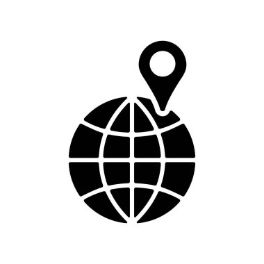 İğne vektör simgesi olan dünya. Navigasyon işareti. Seyahat ve turizm web sitesi ve uygulama tasarımı, logo, uygulama, UI için grafik sembolü