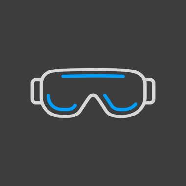 Biyoloji, göz koruyucu vektör ikonu. Bilimsel laboratuvar gözlükleri. İlaç işareti var. Tıbbi web sitesi ve uygulama tasarımı için grafik sembolü, logo, uygulama, UI