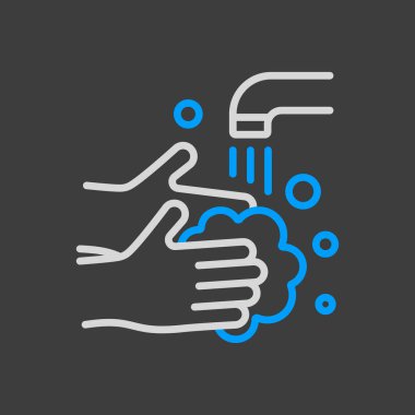 Virüs ve bakteri ikonunu önlemek için ellerini sabunla yıkıyorum. Coronavirus. Tıbbi web sitesi ve uygulama tasarımı için grafik sembolü, logo, uygulama, UI