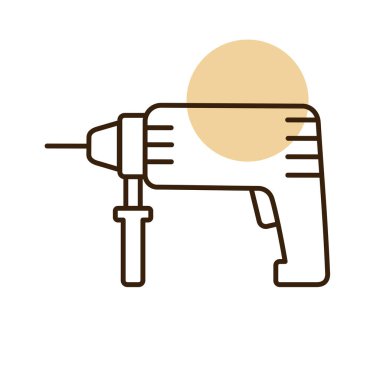 Elektrikli çekiç matkabı vektör ikonu. Sıkıcı ahşap ve metal ve tornavida işlevleri için ev aletleri. Perforatör vektör illüstrasyonu