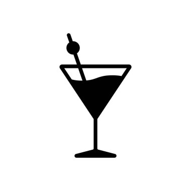 Kokteyl içilen cam glyph ikon vektörü. Bar ve kafe web sitesi ve uygulama tasarımı, logo, uygulama, UI için grafik sembolü