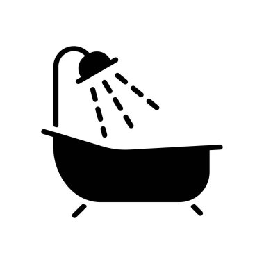 Banyo vektör simgesi. Duş işaretli banyo. Seyahat ve turizm web sitesi ve uygulama tasarımı, logo, uygulama, UI için grafik sembolü