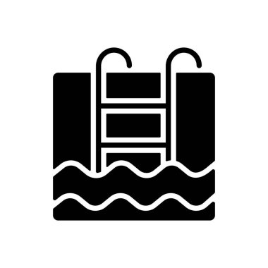 Yüzme havuzu düz vektör sembolü. Seyahat ve turizm web sitesi ve uygulama tasarımı, logo, uygulama, UI için grafik sembolü