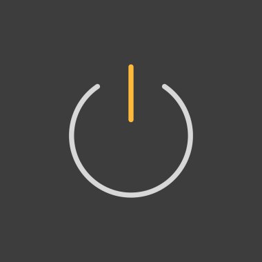 Güç düğmesi vektör düz simgesi koyu arkaplanda. Müzik ve ses web sitesi için grafik sembolü ve uygulama tasarımı, logo, uygulama, UI