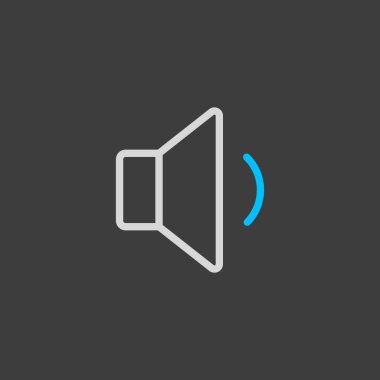 Koyu arkaplanda en düşük ses müzik vektörü düz simgesi. Müzik ve ses web sitesi için grafik sembolü ve uygulama tasarımı, logo, uygulama, UI