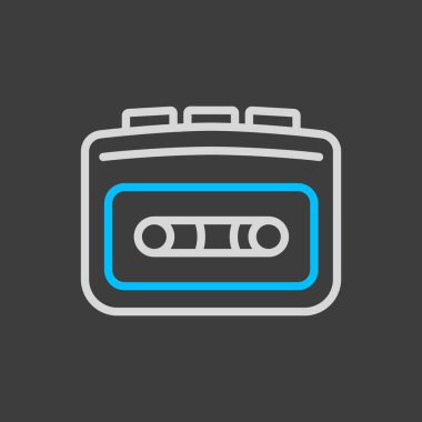 Koyu arkaplanda kasetçalar vektör düz simgesi. Müzik işareti. Müzik ve ses web sitesi için grafik sembolü ve uygulama tasarımı, logo, uygulama, UI