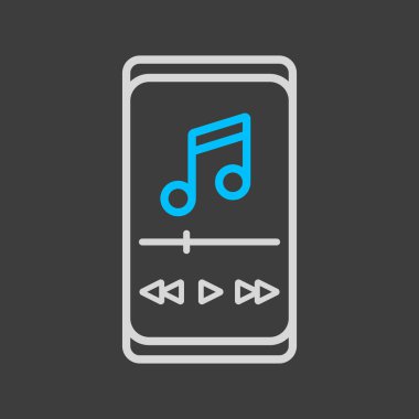Müzik çalar uygulaması vektör simgesi olan akıllı telefon. Müzik işareti. Müzik ve ses web sitesi için grafik sembolü ve uygulama tasarımı, logo, uygulama, UI
