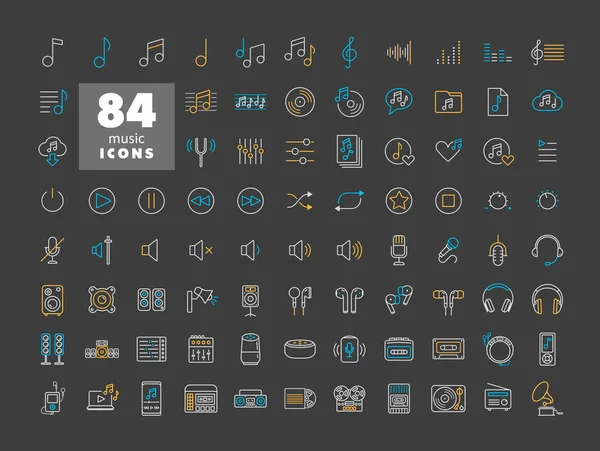 Music Vector Flat Icon Set Dark Background Graph Symbol Music — Stock Vector