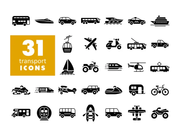 Ensemble Icônes Glyphe Plat Vecteur Transport Symbole Graphique Pour Voyage — Image vectorielle