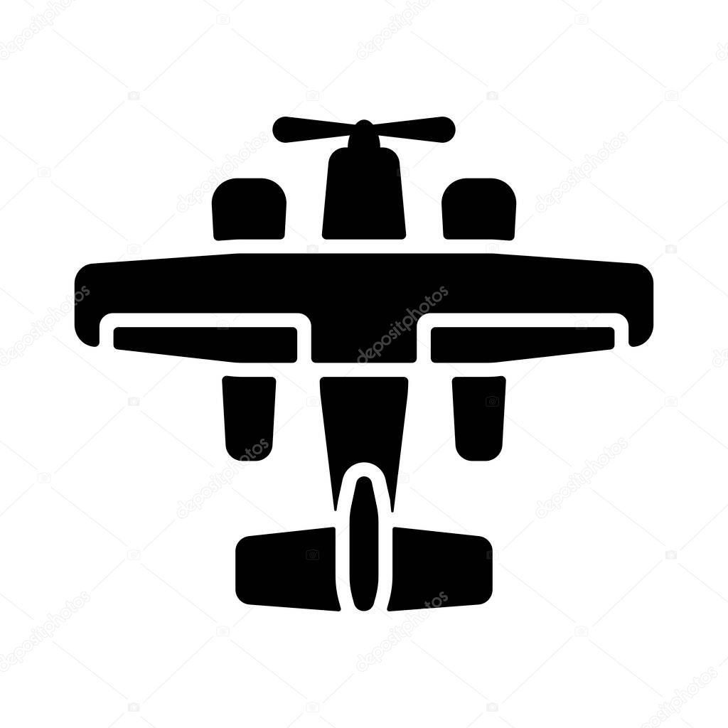 Small amphibian seaplane, plane flat vector glyph icon. Graph symbol for travel and tourism web site and apps design, logo, app, UI