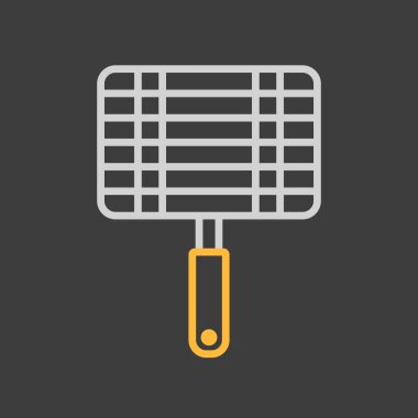 Barbekü, arka planda ızgara çelik ızgara çizgisi simgesi. Yemek pişirme web sitesi ve uygulama tasarımı, logo, uygulama, UI için grafik sembolü
