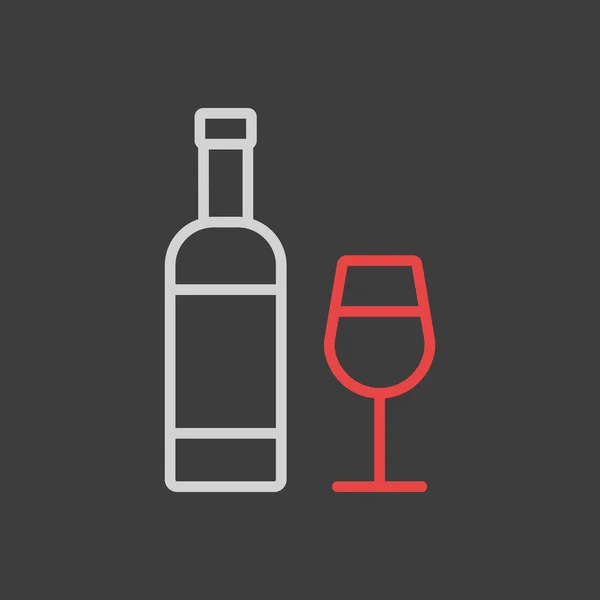 Weinflasche Und Gläser Vektor Symbol Auf Dunklem Hintergrund Grill Und — Stockvektor