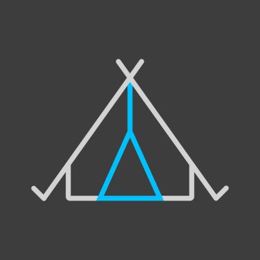 Karanlık arka planda turist çadırı vektör simgesi. Kamp ve yürüyüş işareti. Seyahat ve turizm web sitesi ve uygulama tasarımı, logo, uygulama, UI için grafik sembolü