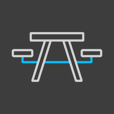 Karanlık arka planda kamp masası ahşap bank vektör ikonu. Seyahat ve turizm web sitesi ve uygulama tasarımı, logo, uygulama, UI için grafik sembolü