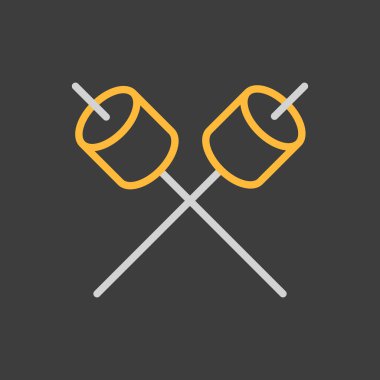 Koyu arkaplanda tahta çubuk vektör ikonu üzerinde lokum. Kamp ve yürüyüş işareti. Seyahat ve turizm web sitesi ve uygulama tasarımı için grafik sembolü, UI