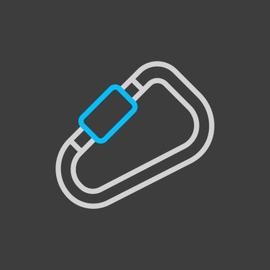 Karabina vektör simgesi koyu arkaplanda. Kamp ve yürüyüş işareti. Seyahat ve turizm web sitesi ve uygulama tasarımı, logo, uygulama, UI için grafik sembolü