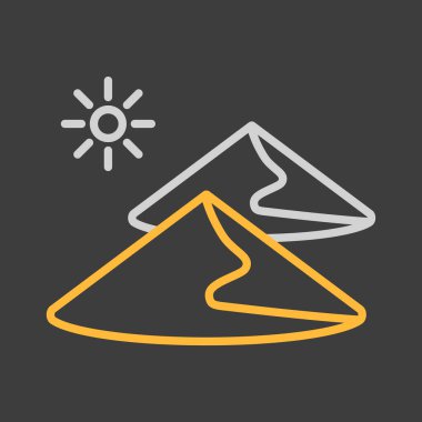 Kum tepeleri vektör simgesi koyu arkaplanda. Doğa işareti. Seyahat ve turizm web sitesi ve uygulama tasarımı, logo, uygulama, UI için grafik sembolü