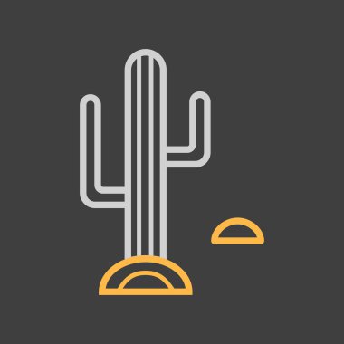 Çöl kaktüsü vektör simgesi koyu arkaplanda. Doğa işareti. Seyahat ve turizm web sitesi ve uygulama tasarımı, logo, uygulama, UI için grafik sembolü