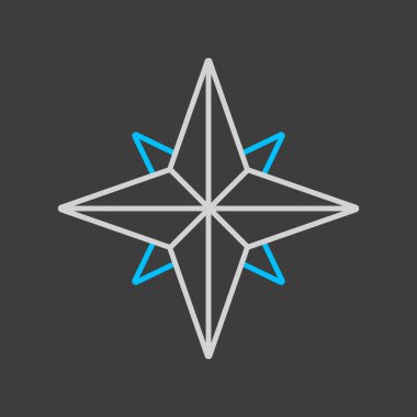 Koyu arkaplanda rüzgar gül vektör simgesi. Navigasyon işareti. Seyahat ve turizm web sitesi ve uygulama tasarımı, logo, uygulama, UI için grafik sembolü