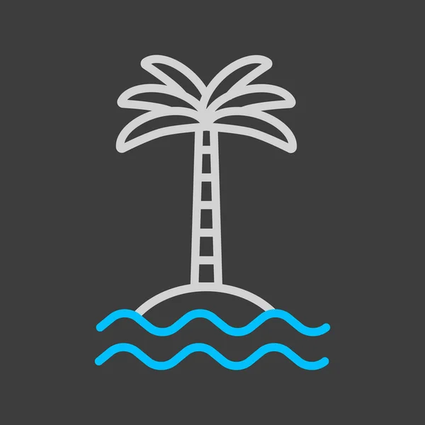 Koyu Arkaplanda Deniz Dalgaları Vektör Ikonu Olan Tropikal Palmiye Yaz — Stok Vektör