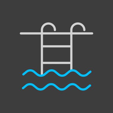 Karanlık arka planda yüzme havuzu düz vektör simgesi. Seyahat ve turizm web sitesi ve uygulama tasarımı, logo, uygulama, UI için grafik sembolü