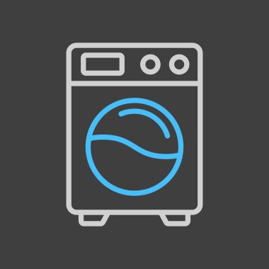 Karanlık arka planda çamaşır makinesi düz vektör simgesi. Ev elektriği web sitesi ve uygulama tasarımı, logo, uygulama, UI için grafik sembolü