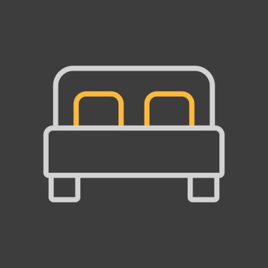 Koyu arkaplanda çift yatak düz vektör simgesi. Seyahat ve turizm web sitesi ve uygulama tasarımı, logo, uygulama, UI için grafik sembolü