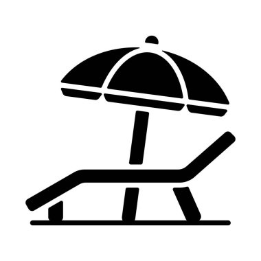 Lounger Beach Sunbed sandalyesi düz vektör sembolü. Yaz tabelası. Seyahat ve turizm web sitesi ve uygulama tasarımı, logo, uygulama, UI için grafik sembolü