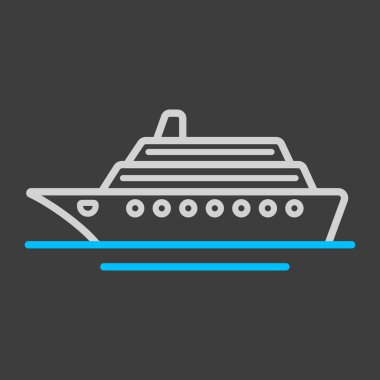 Karanlık arka planda seyir gemisi düz vektör simgesi. Seyahat ve turizm web sitesi ve uygulama tasarımı, logo, uygulama, UI için grafik sembolü