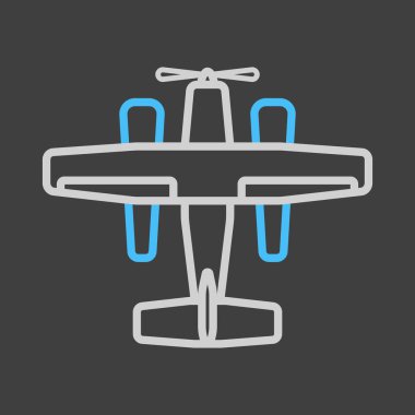 Küçük amfibi deniz uçağı, karanlık arka planda düzlem düz vektör ikonu. Seyahat ve turizm web sitesi ve uygulama tasarımı, logo, uygulama, UI için grafik sembolü