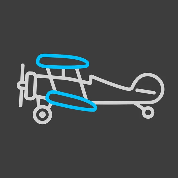 轻型飞机平面平面矢量图标在黑暗背景 旅行和旅游网站和应用程序设计 应用程序 用户界面的图形符号 — 图库矢量图片