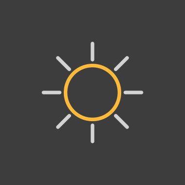 Koyu arkaplanda güneş vektör simgesi. İyi havanın sembolü. Meteoroloji işareti. Seyahat, turizm ve hava durumu web sitesi ve uygulamaları için grafik sembolü, UI