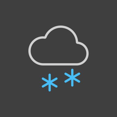 Koyu arkaplanda kar vektörü simgesi olan bir bulut. Meteoroloji işareti. Seyahat, turizm ve hava durumu web sitesi ve uygulama tasarımı, logo, uygulama, UI için grafik sembolü