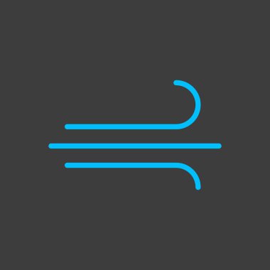 Rüzgâr esintisi veya karanlık arka planda rüzgarlı vektör simgesi. Meteoroloji işareti. Seyahat, turizm ve hava durumu web sitesi ve uygulama tasarımı için grafik sembolü, UI