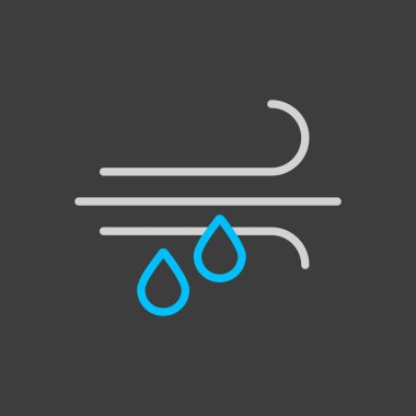 Koyu arkaplanda rüzgar yağmur vektör simgesi. Meteoroloji işareti. Seyahat, turizm ve hava durumu web sitesi ve uygulama tasarımı, logo, uygulama, UI için grafik sembolü