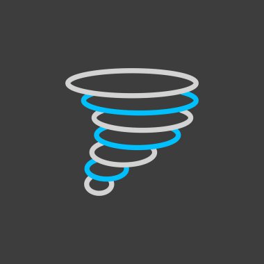 Karanlık arka planda tornado vektör simgesi. Kasırga burcu. Meteoroloji işareti. Seyahat, turizm ve hava durumu web sitesi ve uygulama tasarımı, logo, uygulama, UI için grafik sembolü