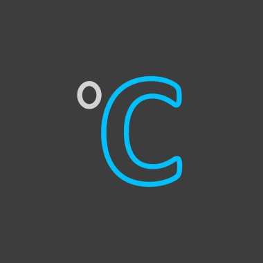 Karanlık arka planda Celsius derece vektör simgesi. Meteoroloji işareti. Seyahat, turizm ve hava durumu web sitesi ve uygulama tasarımı, logo, uygulama, UI için grafik sembolü