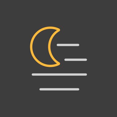 Karanlık arka planda sis gecesi vektör simgesi. Meteoroloji işareti. Seyahat, turizm ve hava durumu web sitesi ve uygulama tasarımı, logo, uygulama, UI için grafik sembolü