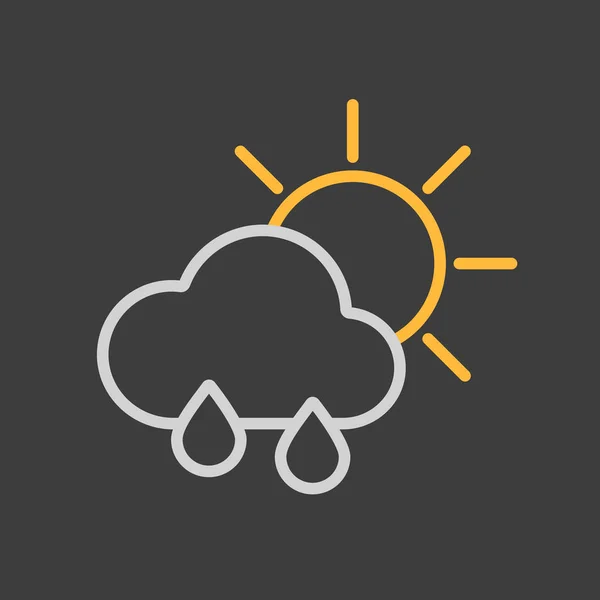 Sun Raincloud Raindrops Vector Icon Dark Background Meteorology Sign Graph — Stock Vector